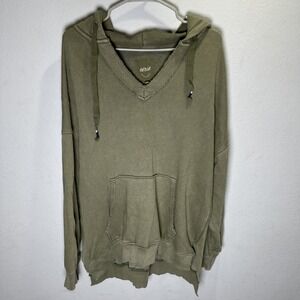 Aerie Barefoot Oversized Hoodie Womens XS Olive Green Y2K Boyfriend Distressed